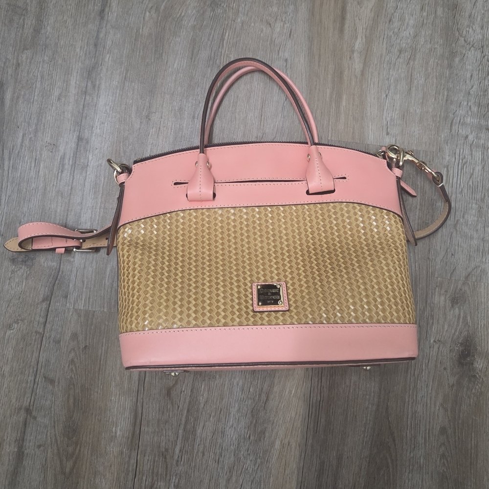 Dooney and Bourke Leather Beacon Woven Domed Satchel in pink